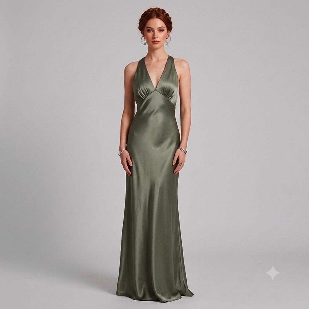 Bec + Bridge Moon Dance V Maxi Dress Dark Willow Green Textured Size 10